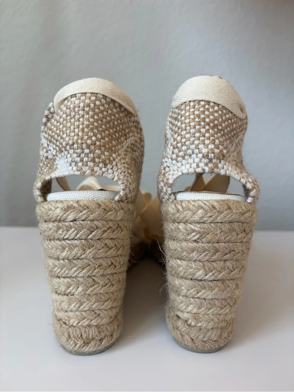 Castañer Carina Women’s Ivory Canvas Jute Wedge Espadrilles Size EU 38 US 7.5-8